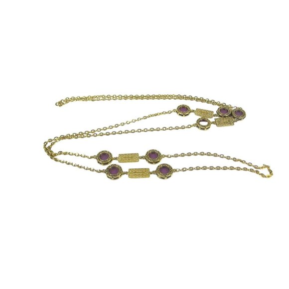 Goldtone Necklace Purple Plastic Stones Filigree Art Deco STYLE 55 inch - Picture 11 of 11